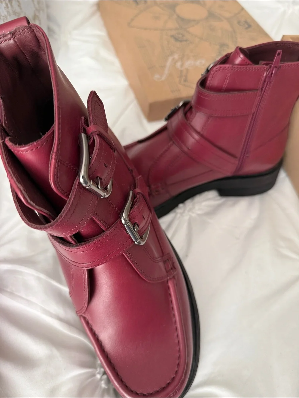 Free People Moto Ankle Boots in Deep Mulberry